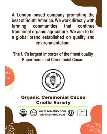 Organic Ceremonial Grade Cacao, 250g From The Ashaninka, Nomatsigenga and Farmers, located in the Central Rainforest of Peru.