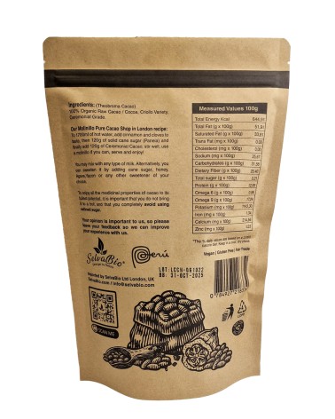 Cacao Ceremonial Orgánico, 250g de la Tribu Ashaninkas en Perú